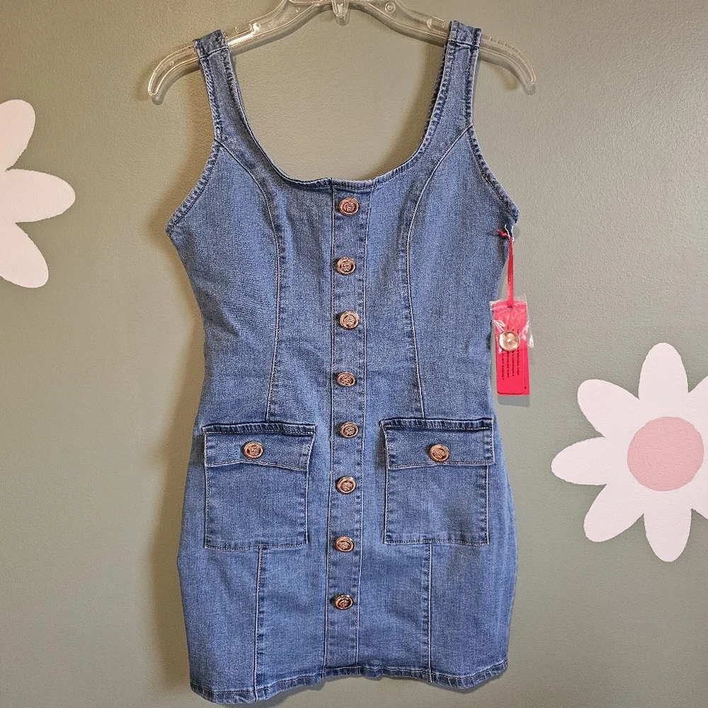 Roma Blue Denim Button-Front Mini Dress - Picture 2 of 7